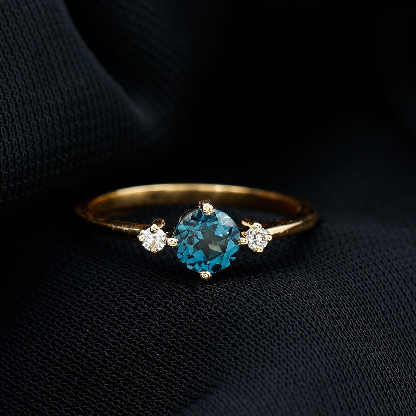 5mm Round London Blue Topaz Minimal Promise Ring with Diamond