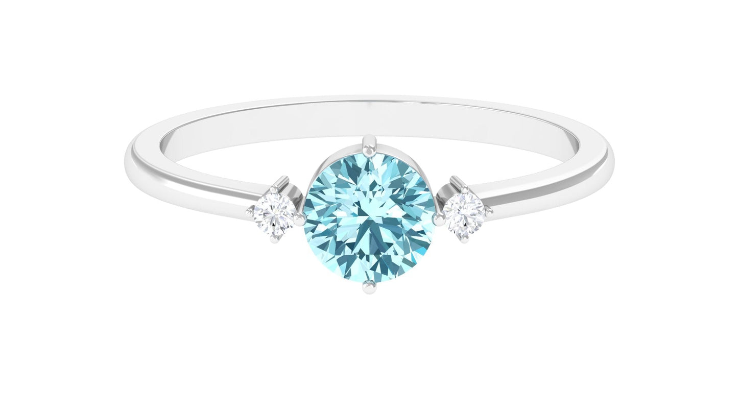Round Aquamarine Solitaire Promise Ring with Diamond