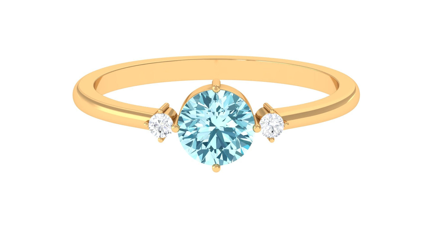 Round Aquamarine Solitaire Promise Ring with Diamond