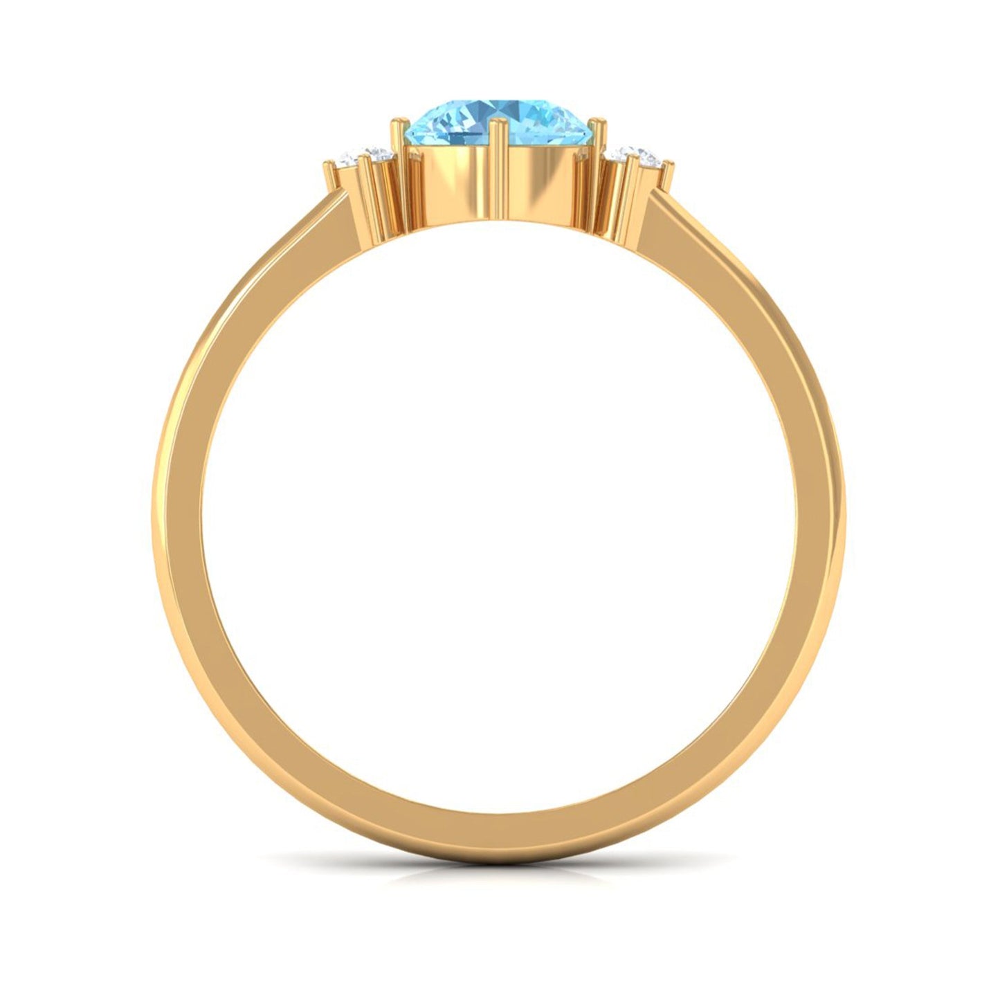 Round Aquamarine Solitaire Promise Ring with Diamond