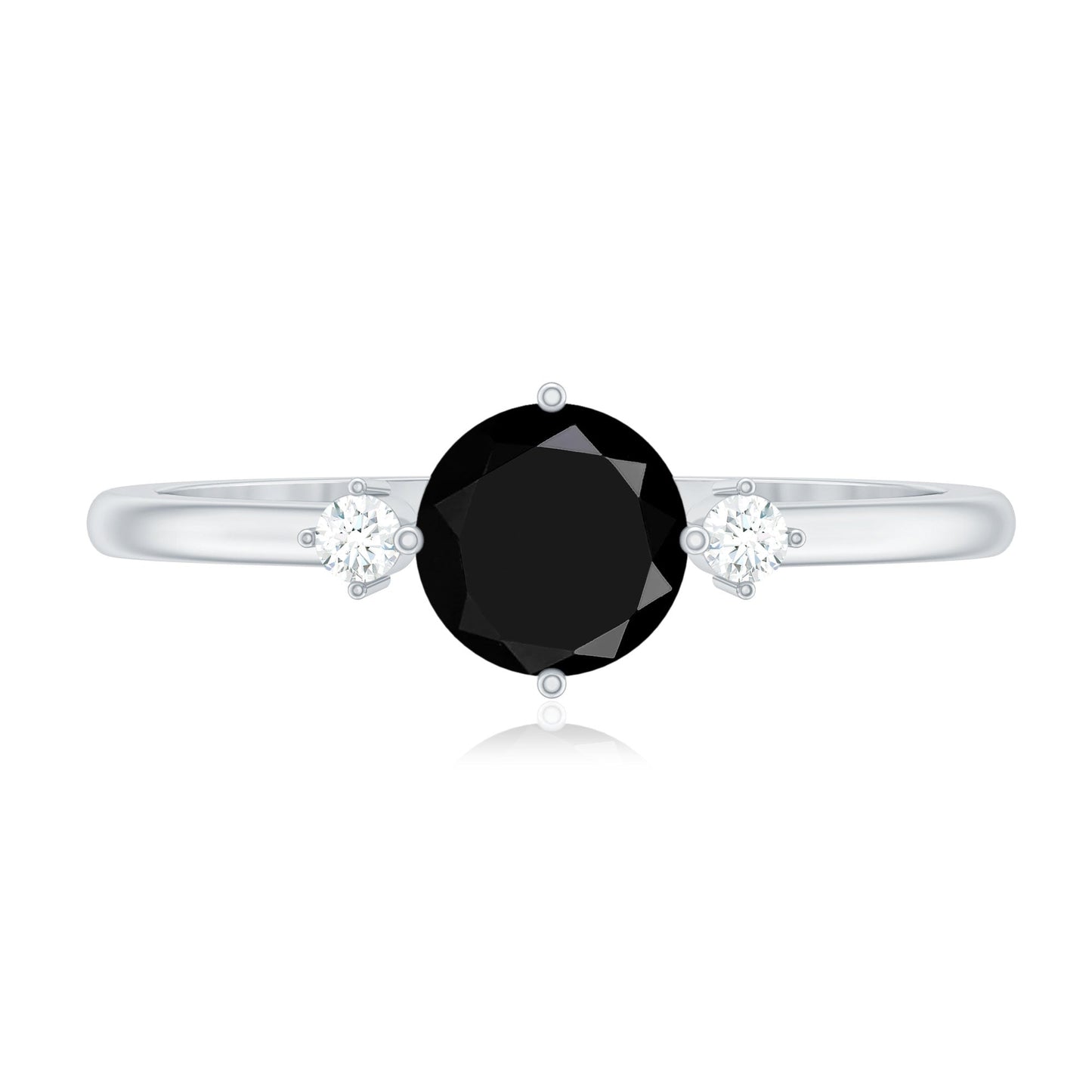 5mm Round Black Onyx Minimal Promise Ring with Diamond