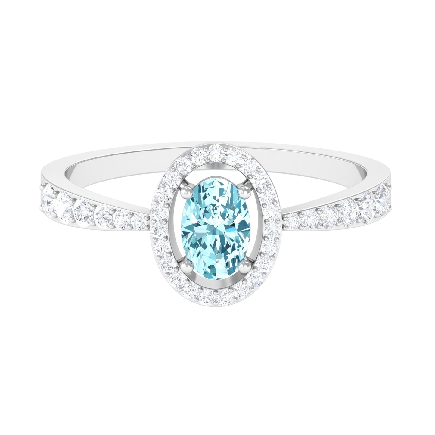 1 CT Aquamarine Engagement Ring with Diamond Halo