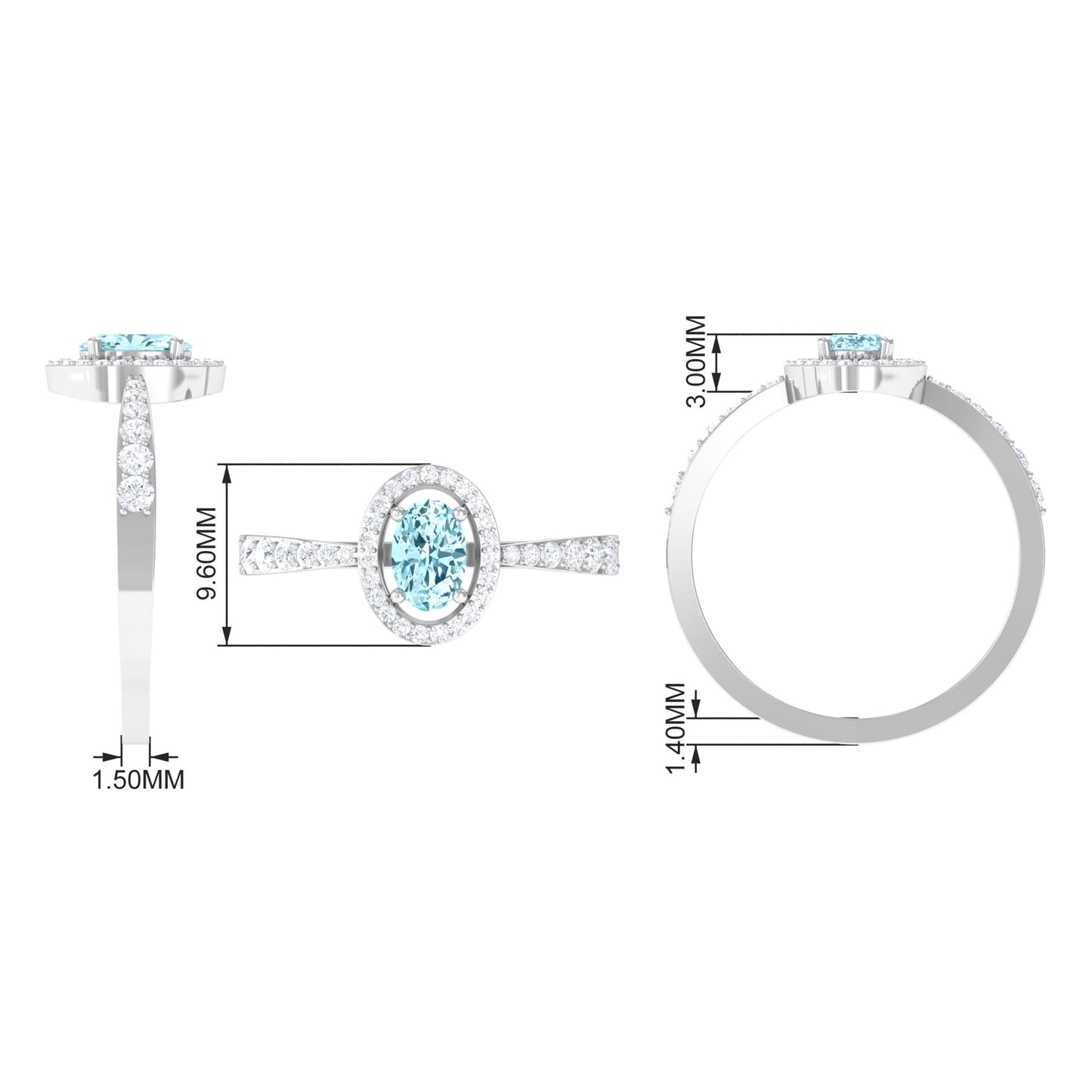 1 CT Aquamarine Engagement Ring with Diamond Halo