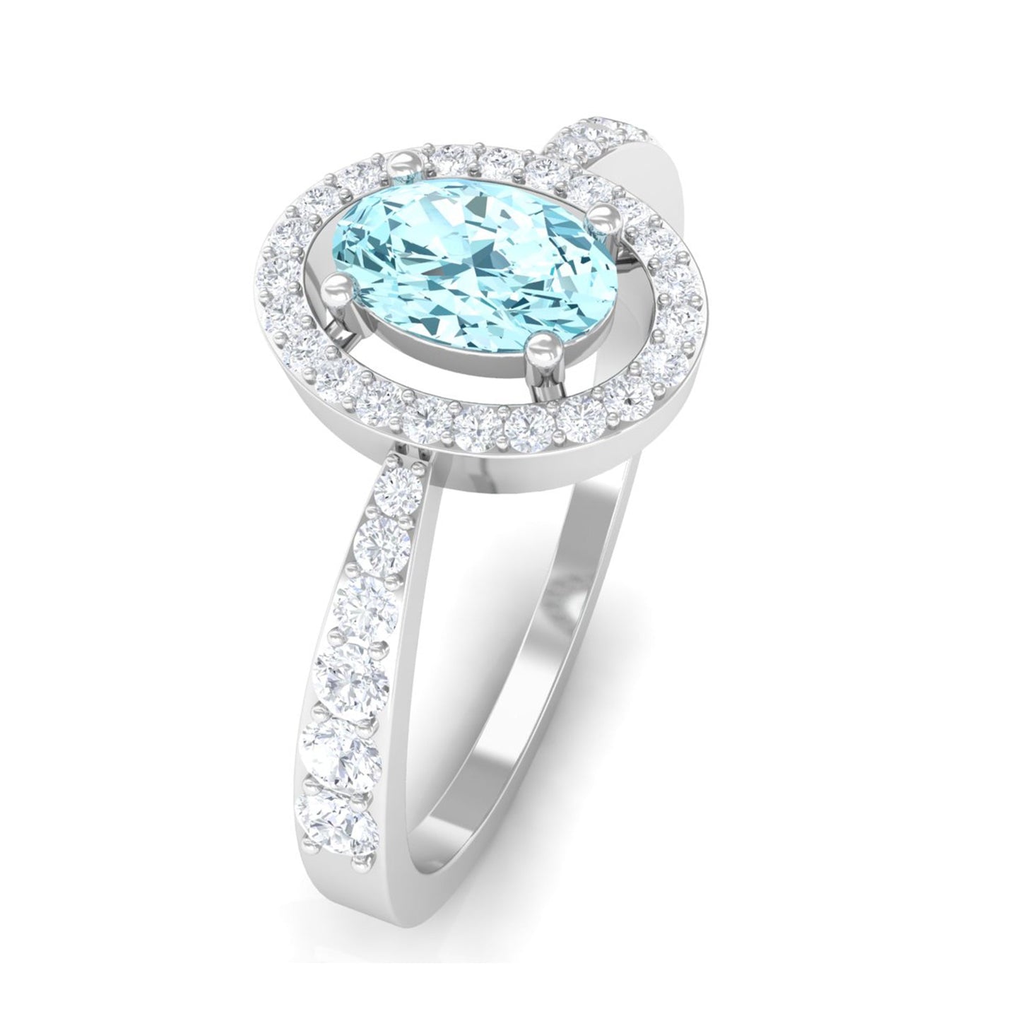1 CT Aquamarine Engagement Ring with Diamond Halo