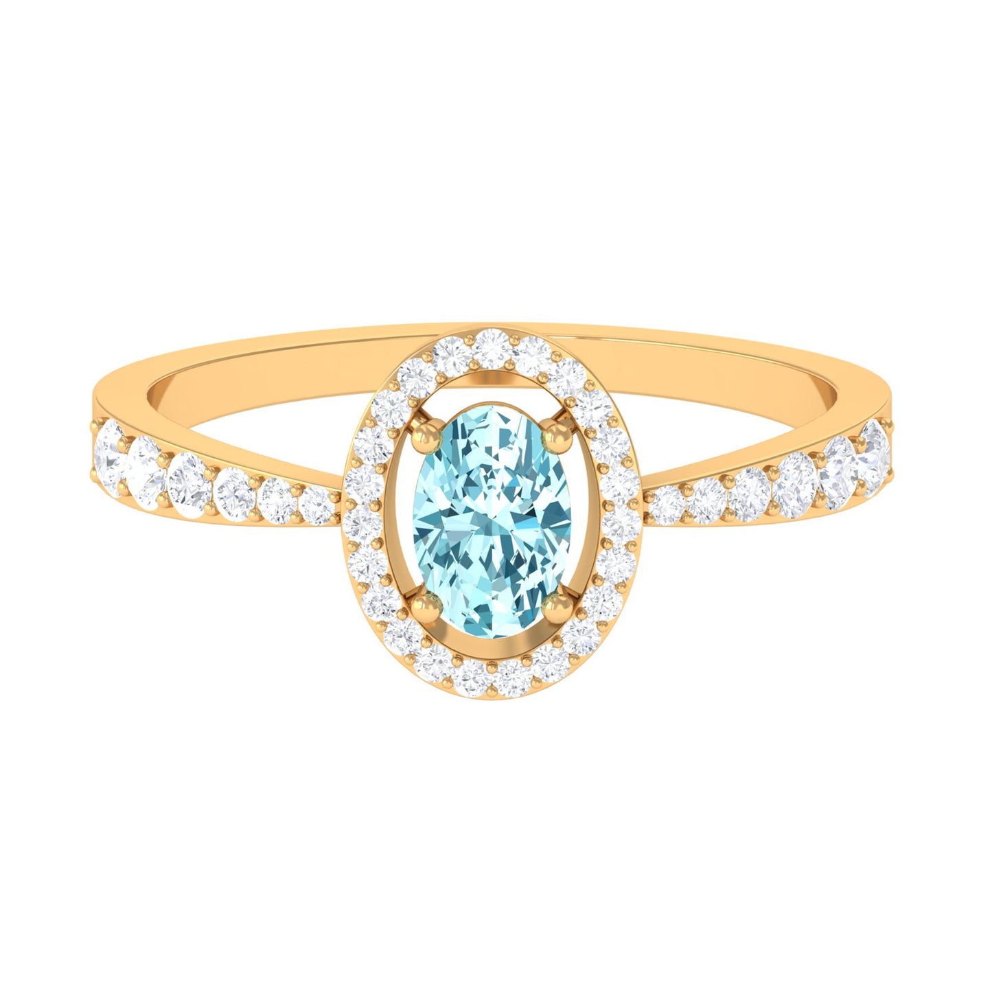 1 CT Aquamarine Engagement Ring with Diamond Halo