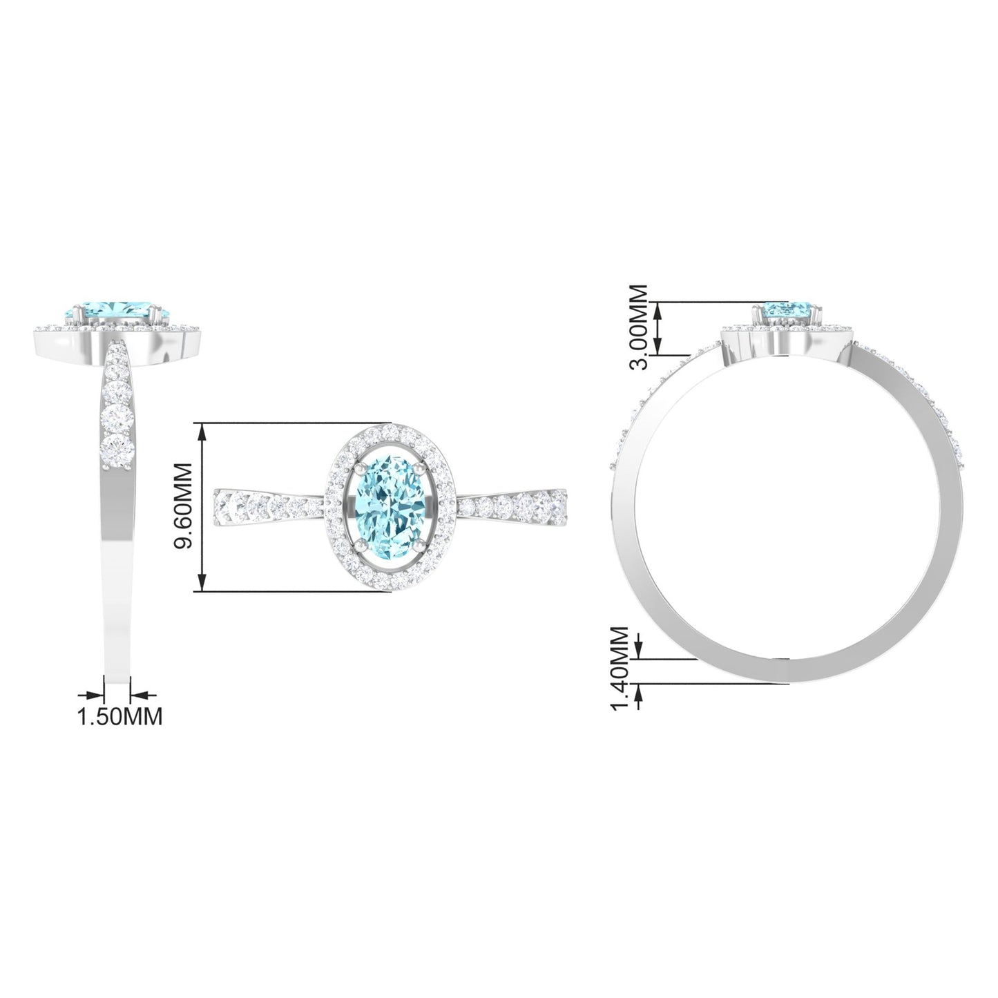 1 CT Aquamarine Engagement Ring with Diamond Halo
