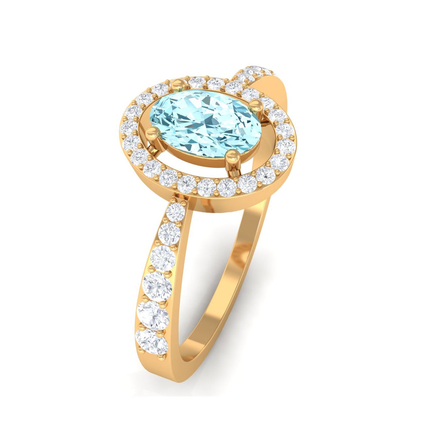 1 CT Aquamarine Engagement Ring with Diamond Halo