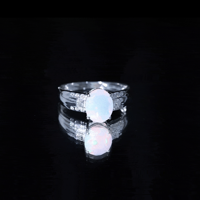Genuine 8X10 mm Ethiopian Opal Oblong Engagement Ring with Diamond