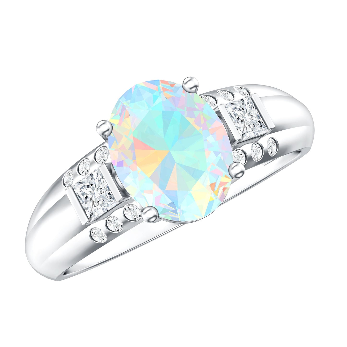 Genuine 8X10 mm Ethiopian Opal Oblong Engagement Ring with Diamond