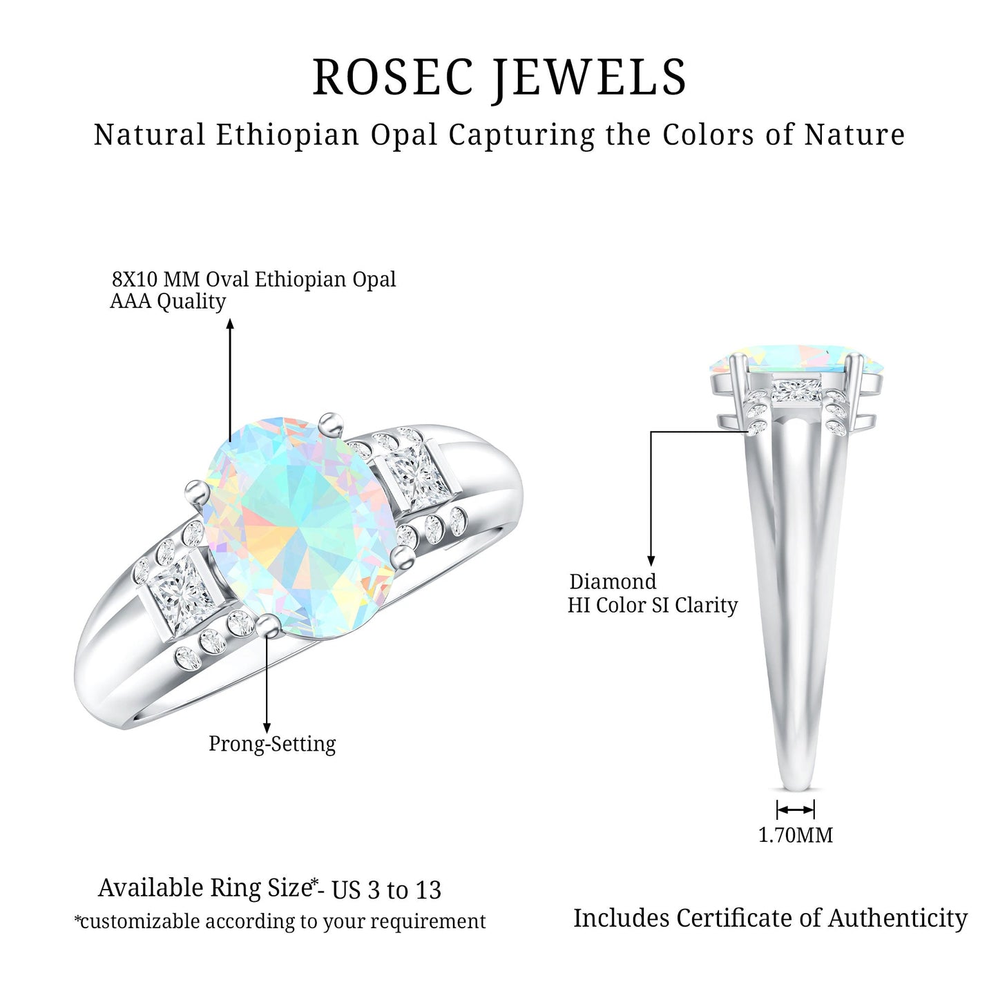 Genuine 8X10 mm Ethiopian Opal Oblong Engagement Ring with Diamond