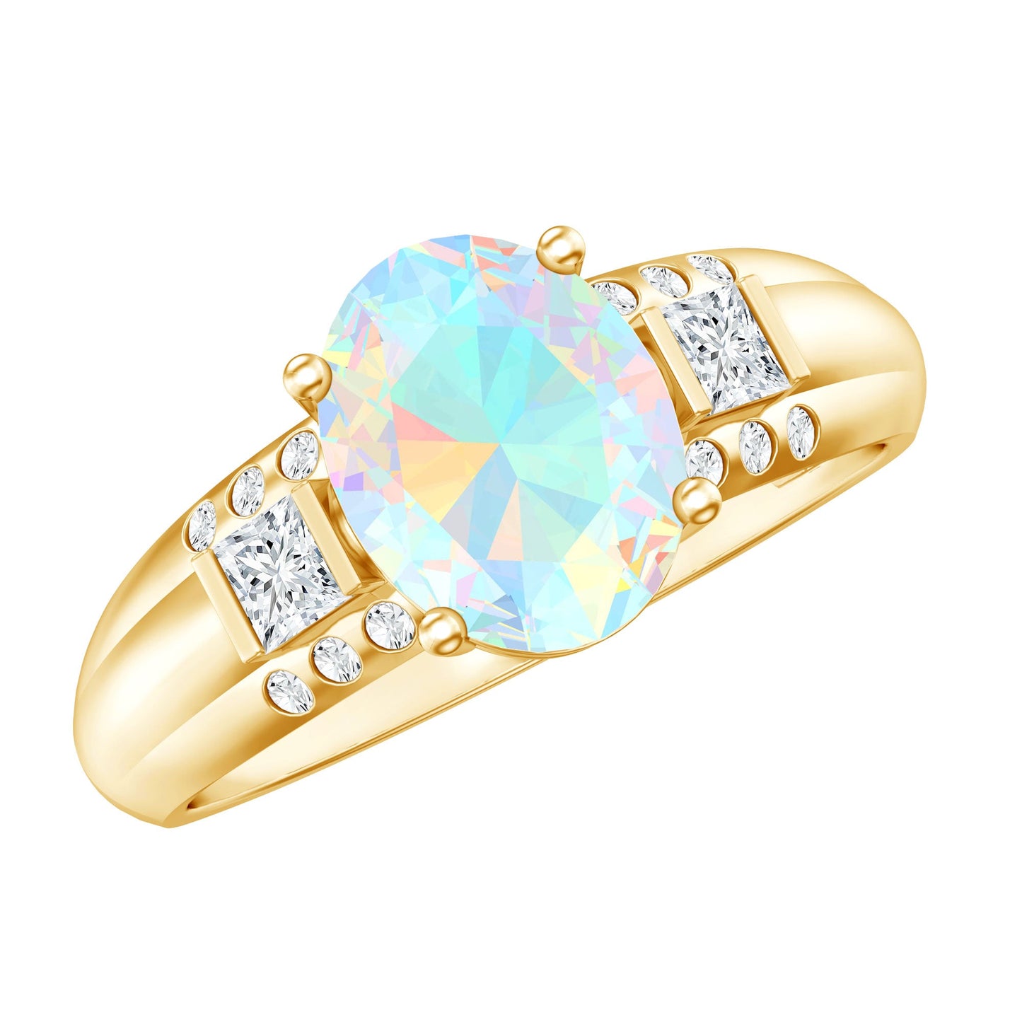 Genuine 8X10 mm Ethiopian Opal Oblong Engagement Ring with Diamond