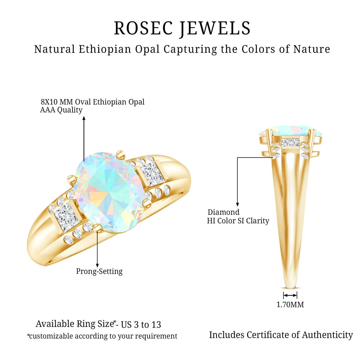 Genuine 8X10 mm Ethiopian Opal Oblong Engagement Ring with Diamond