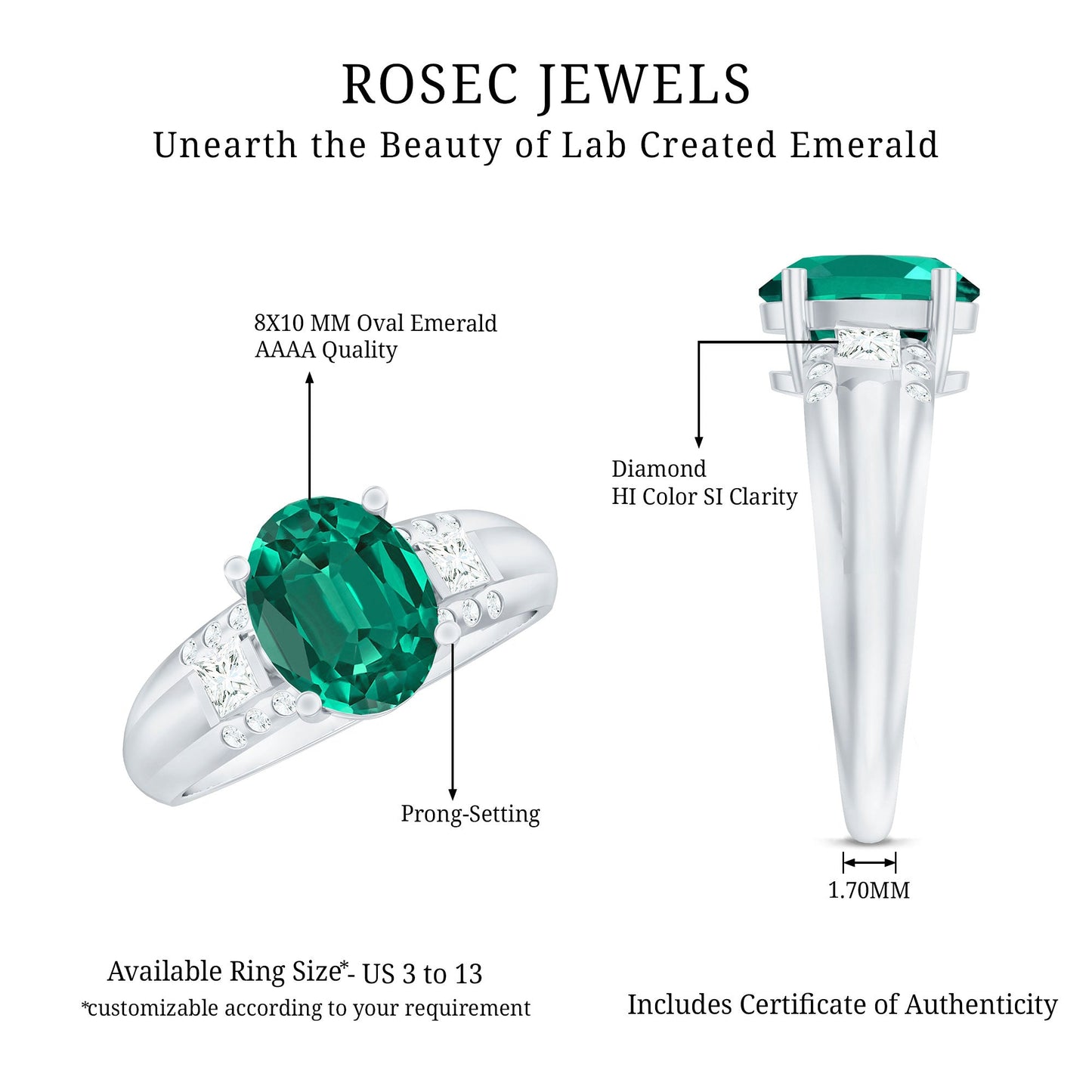 Certified 8X10 mm Oval Lab Grown Emerald Diamond Statement Engagement Ring