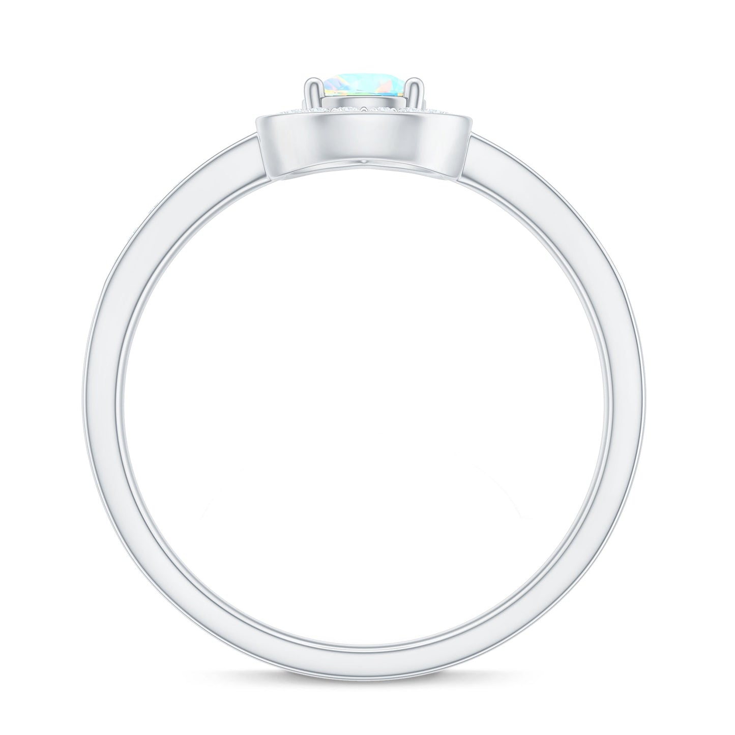 Natural 5X7mm Opalescent Teardrop Engagement Ring with Diamond Halo