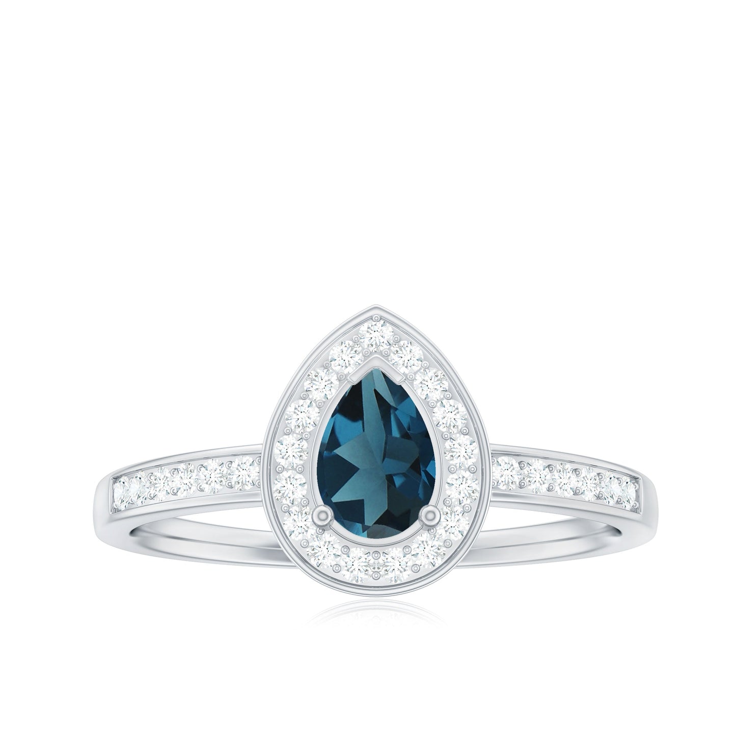 5X7MM Pear Shaped London Blue Topaz Engagement Ring with Real Diamond Halo