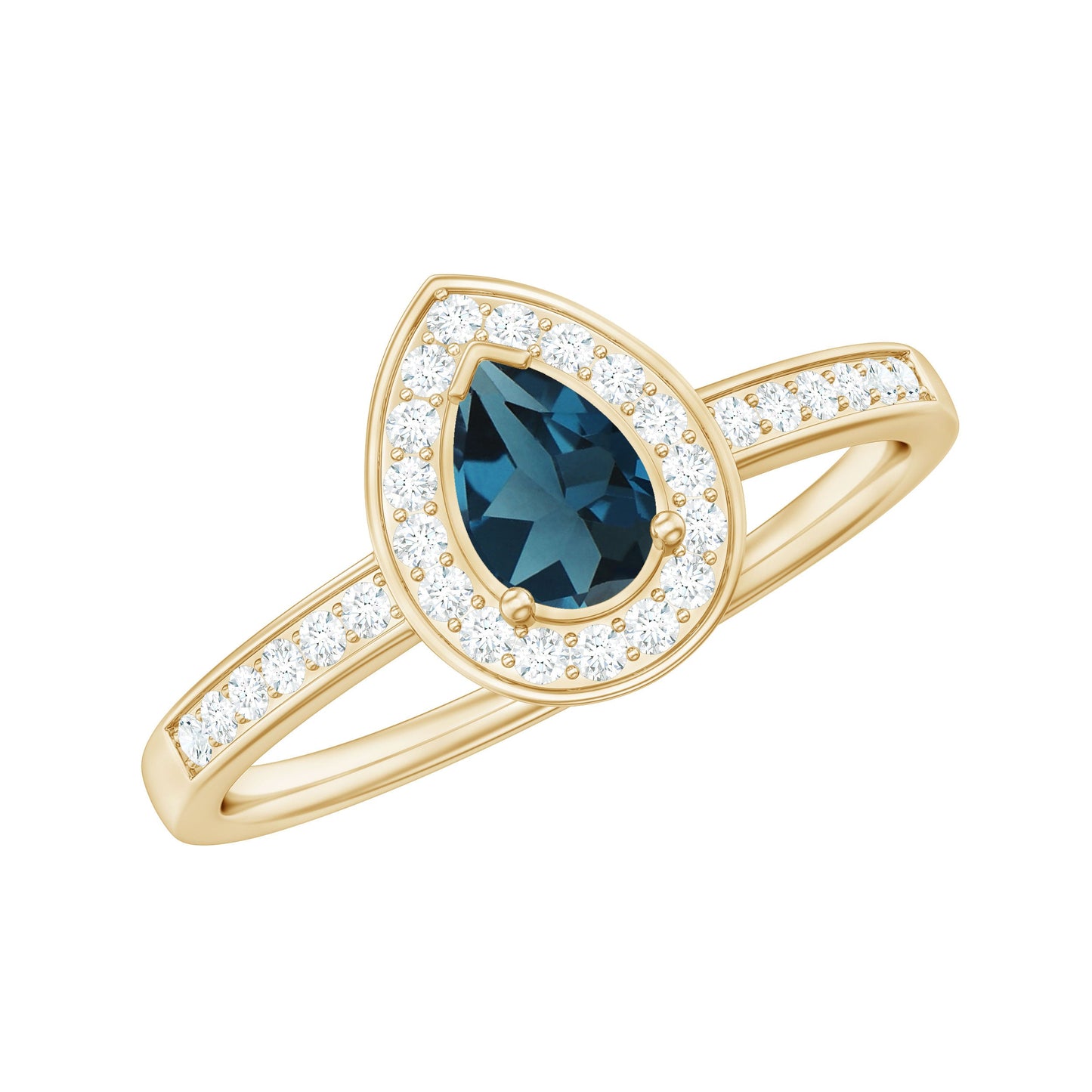 5X7MM Pear Shaped London Blue Topaz Engagement Ring with Real Diamond Halo