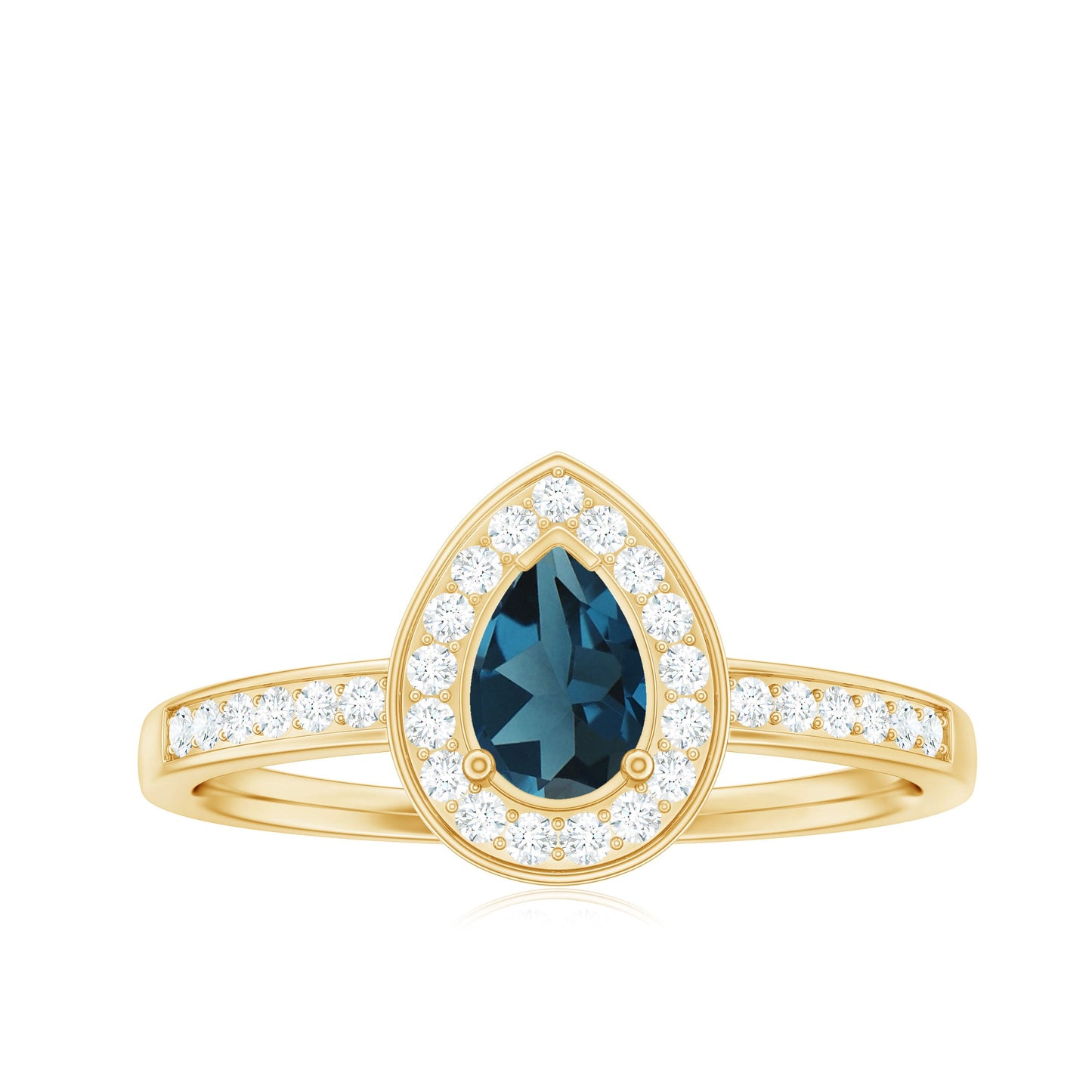 5X7MM Pear Shaped London Blue Topaz Engagement Ring with Real Diamond Halo