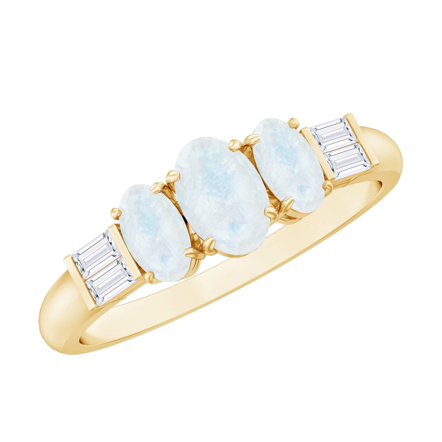 1 Carat Oval Moonstone Three Stone Anniversary Ring