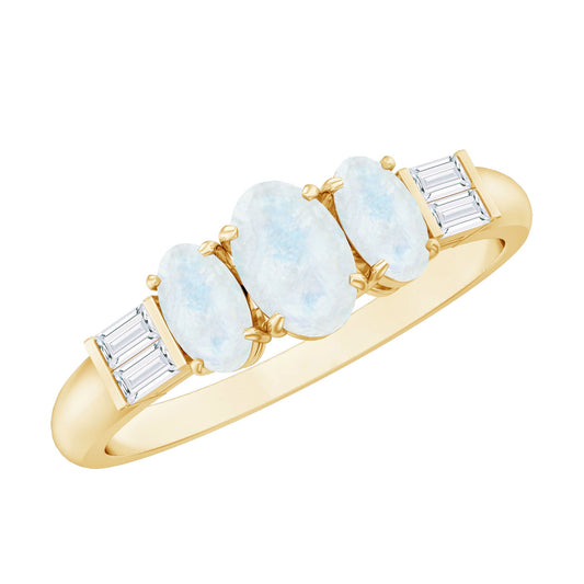 1 Carat Oval Moonstone Three Stone Anniversary Ring