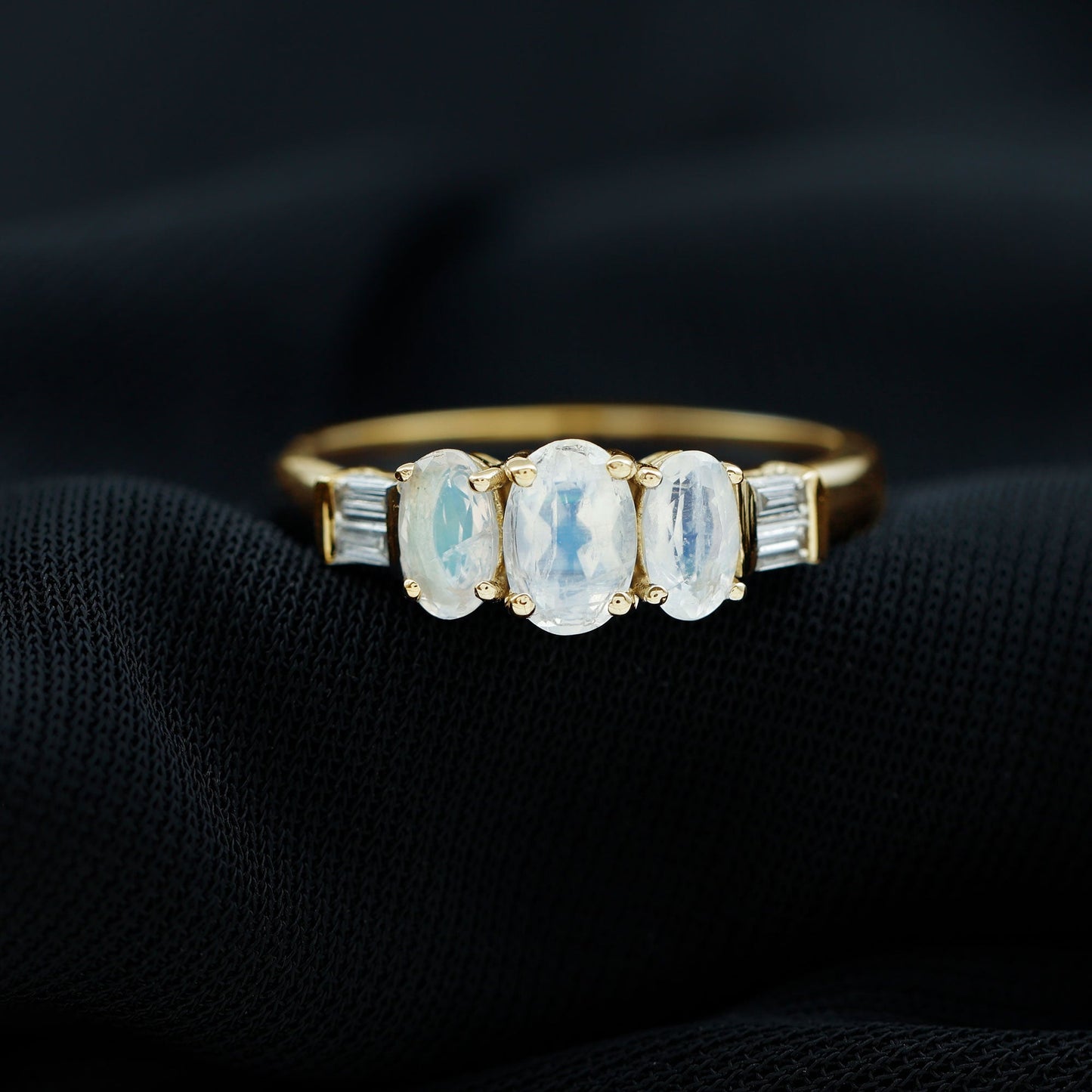 1 Carat Oval Moonstone Three Stone Anniversary Ring