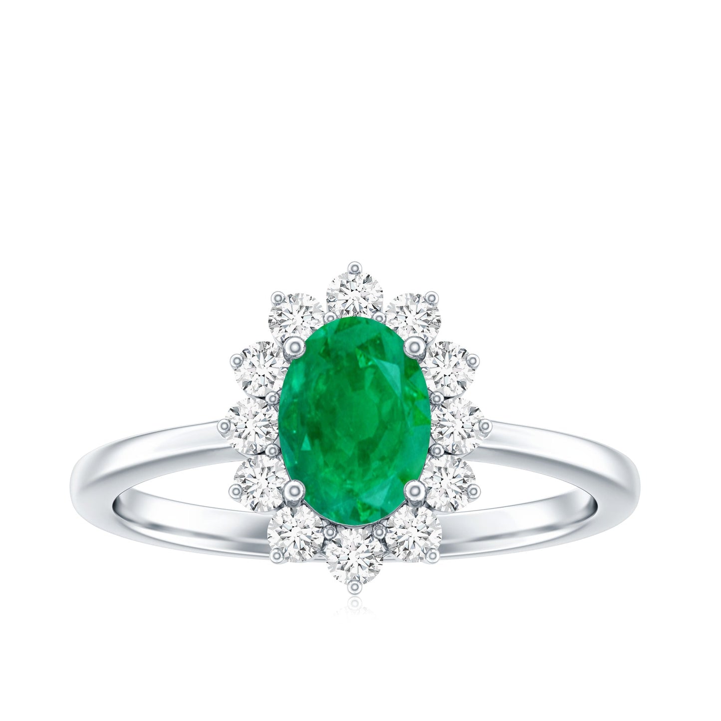 Natural 5X7mm Emerald Oval Engagement Ring with Diamond Halo