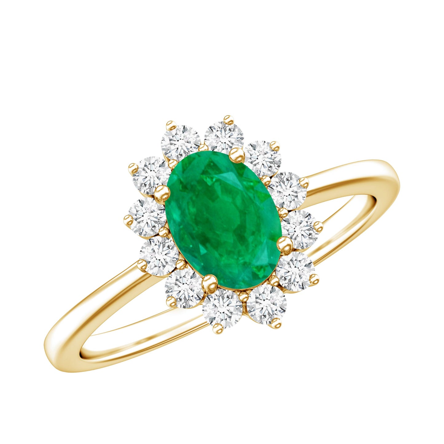 Natural 5X7mm Emerald Oval Engagement Ring with Diamond Halo