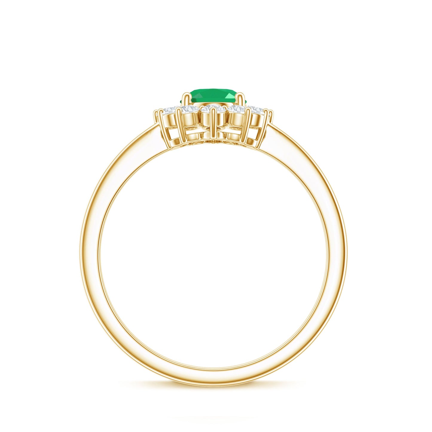Natural 5X7mm Emerald Oval Engagement Ring with Diamond Halo