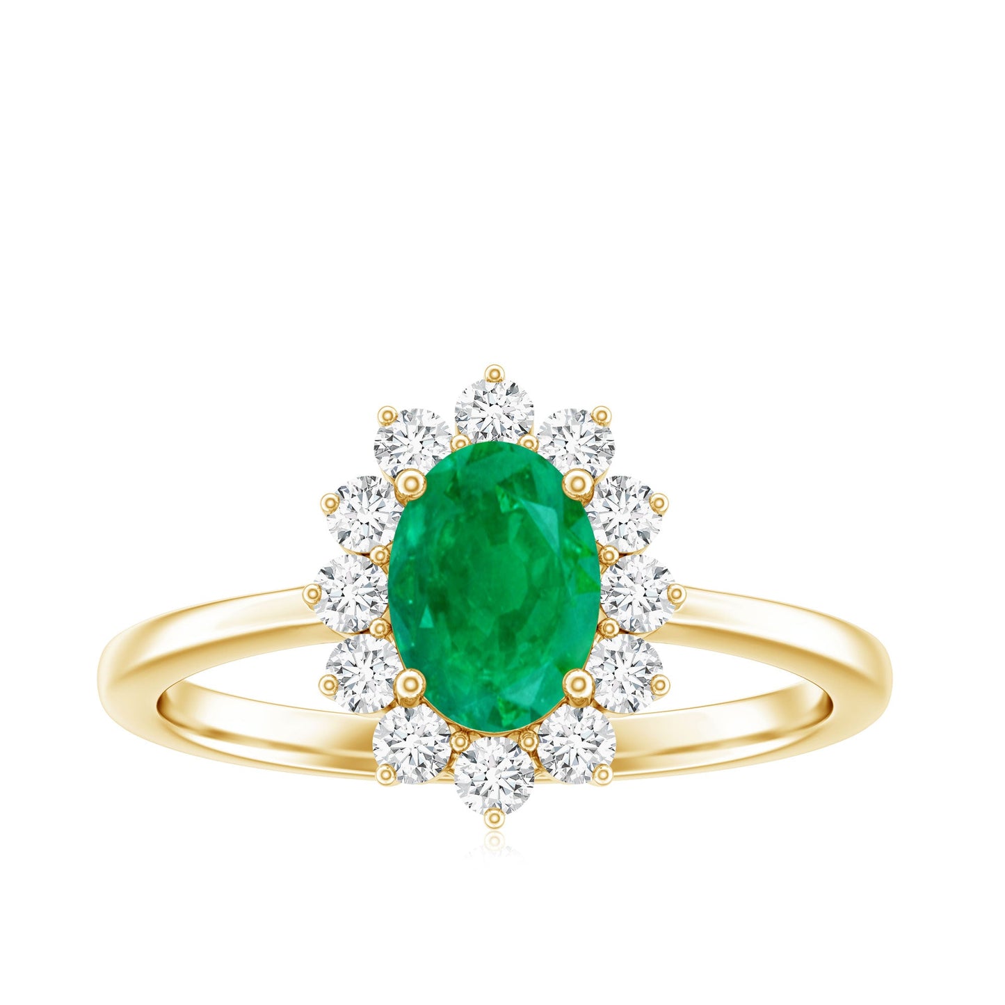 Natural 5X7mm Emerald Oval Engagement Ring with Diamond Halo