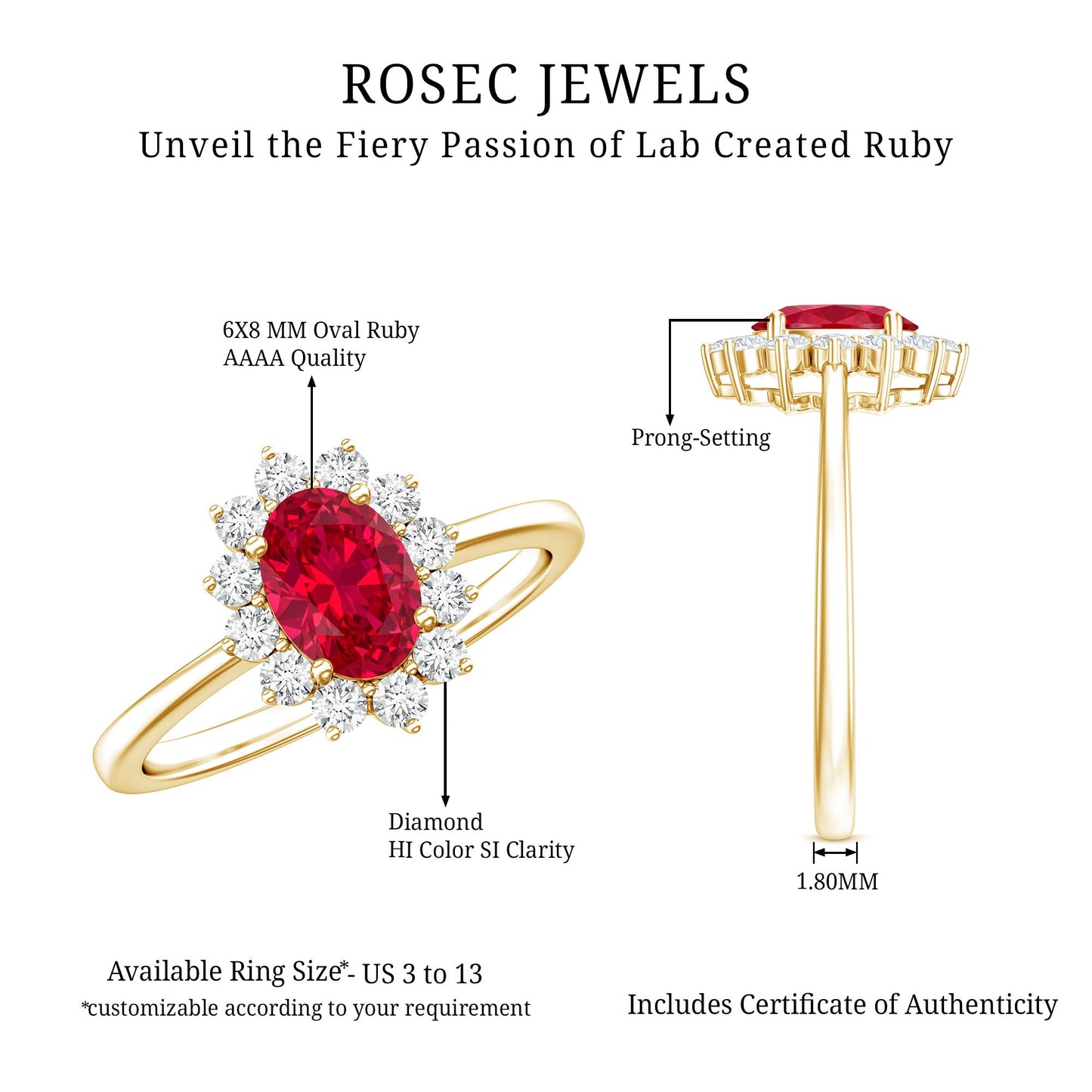 Princess Diana Inspired Oval Cut Created Ruby Engagement Ring Diamond Halo