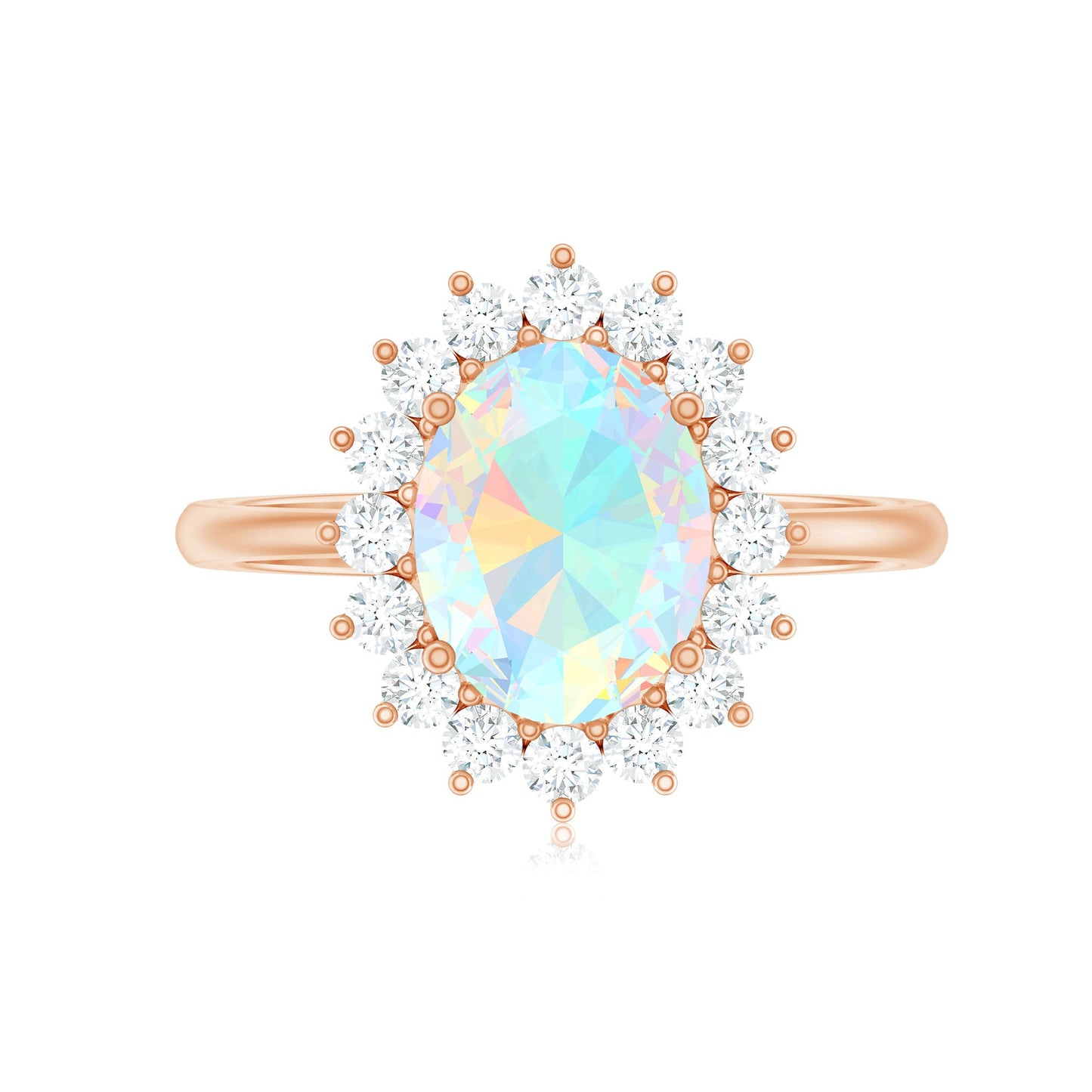 Natural 8X10mm Ethiopian Rainbow Opal Oval Engagement Ring with Diamond Halo