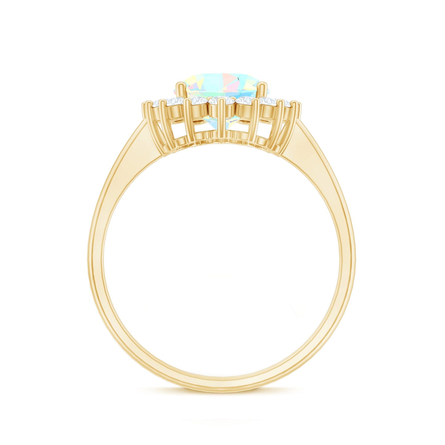 Natural 8X10mm Ethiopian Rainbow Opal Oval Engagement Ring with Diamond Halo