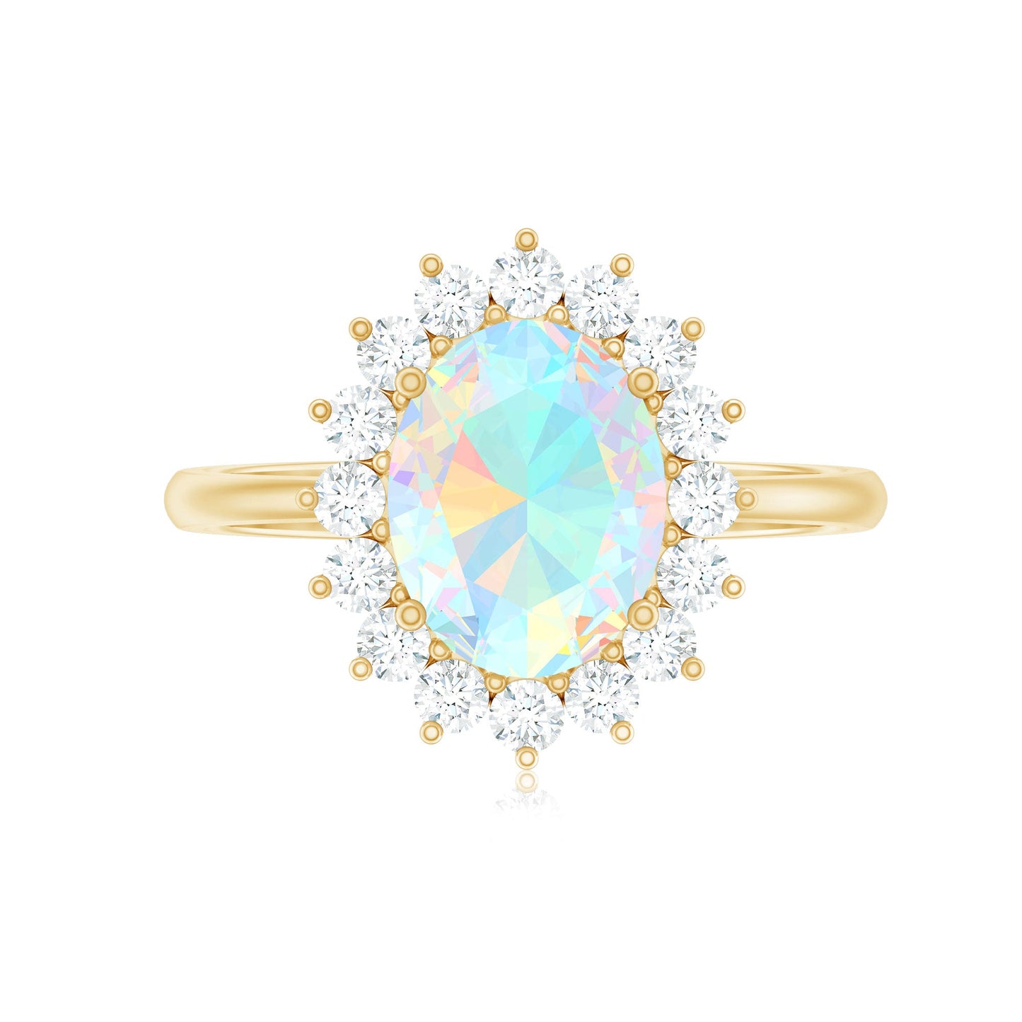 Natural 8X10mm Ethiopian Rainbow Opal Oval Engagement Ring with Diamond Halo