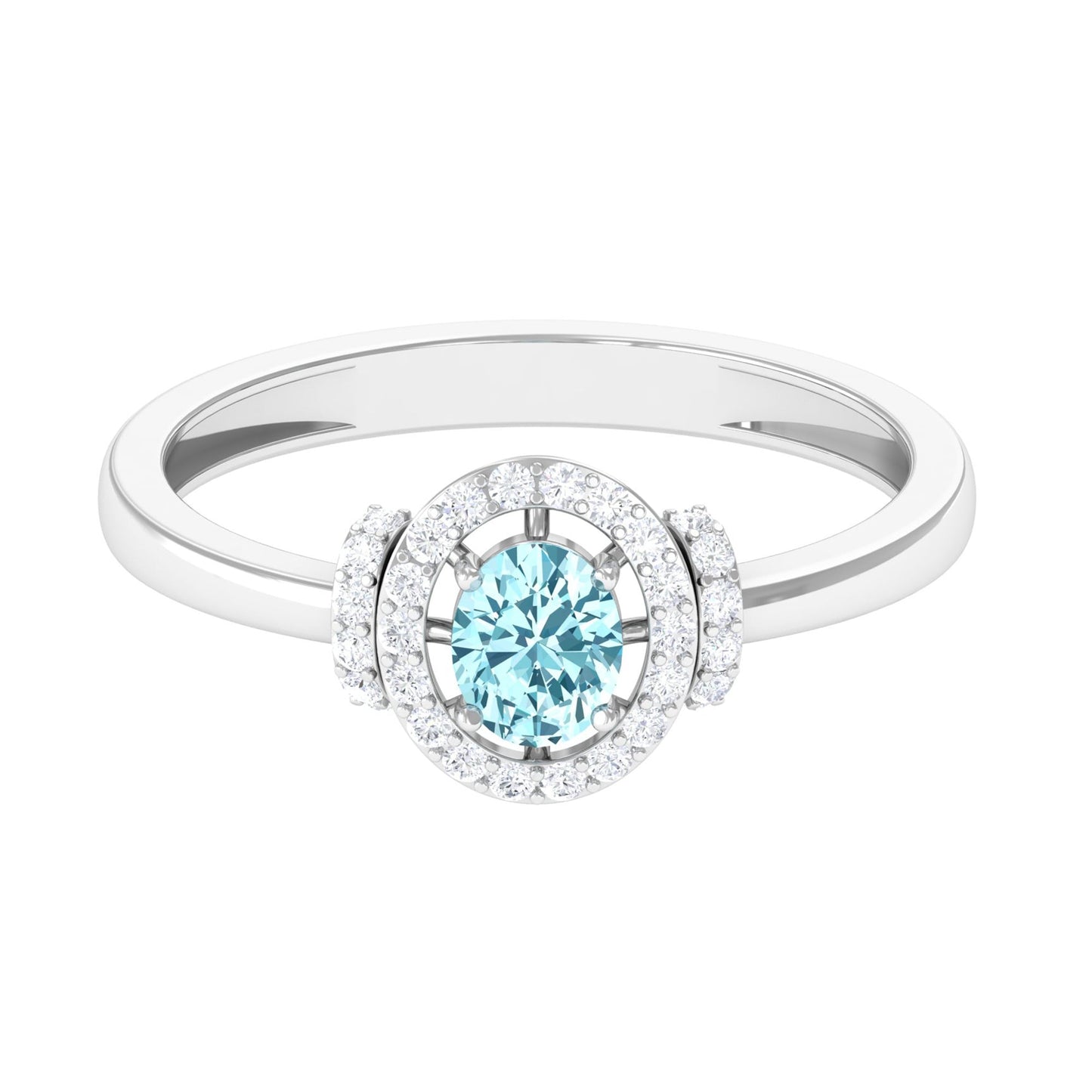 0.50 CT Aquamarine Halo Engagement Ring with Diamond