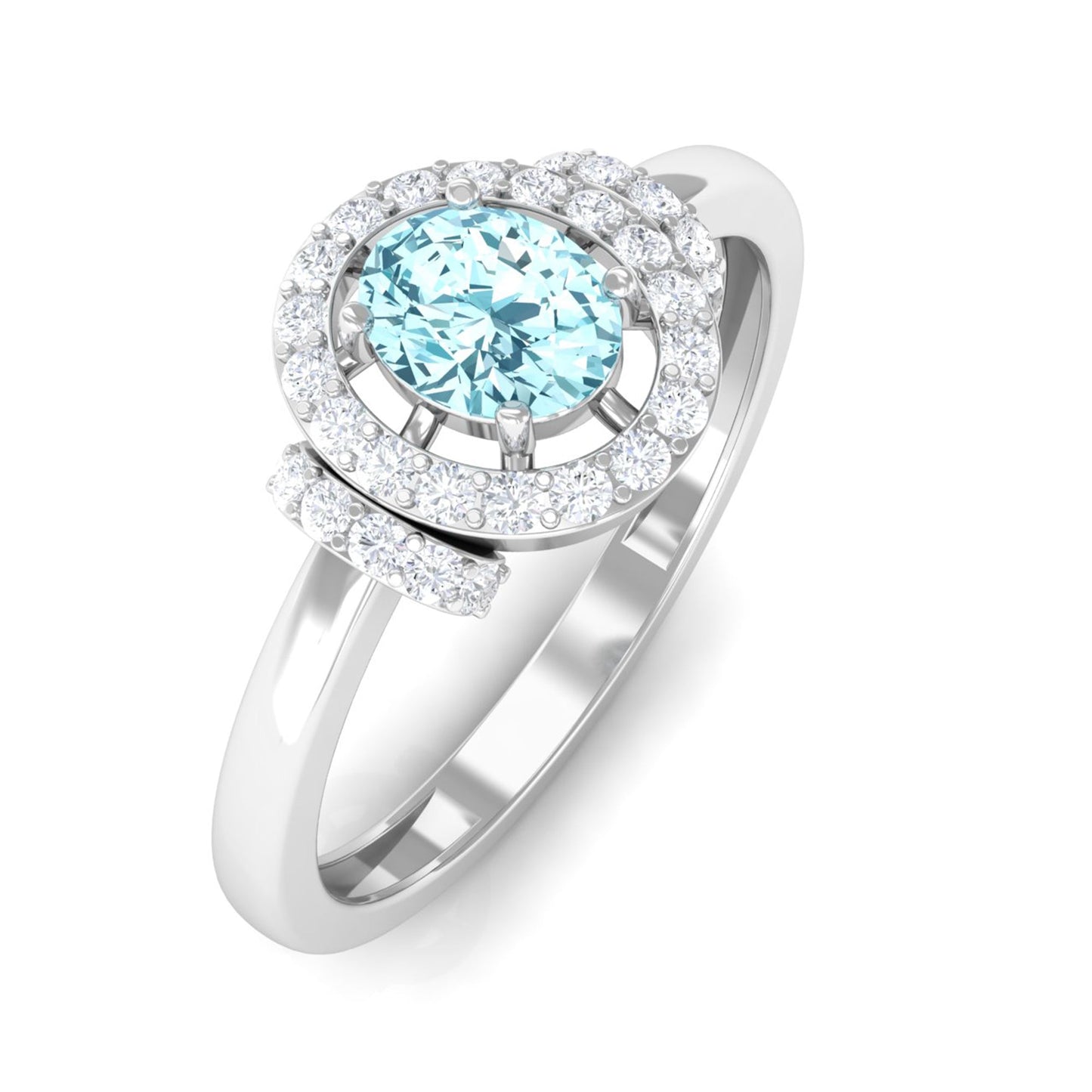 0.50 CT Aquamarine Halo Engagement Ring with Diamond