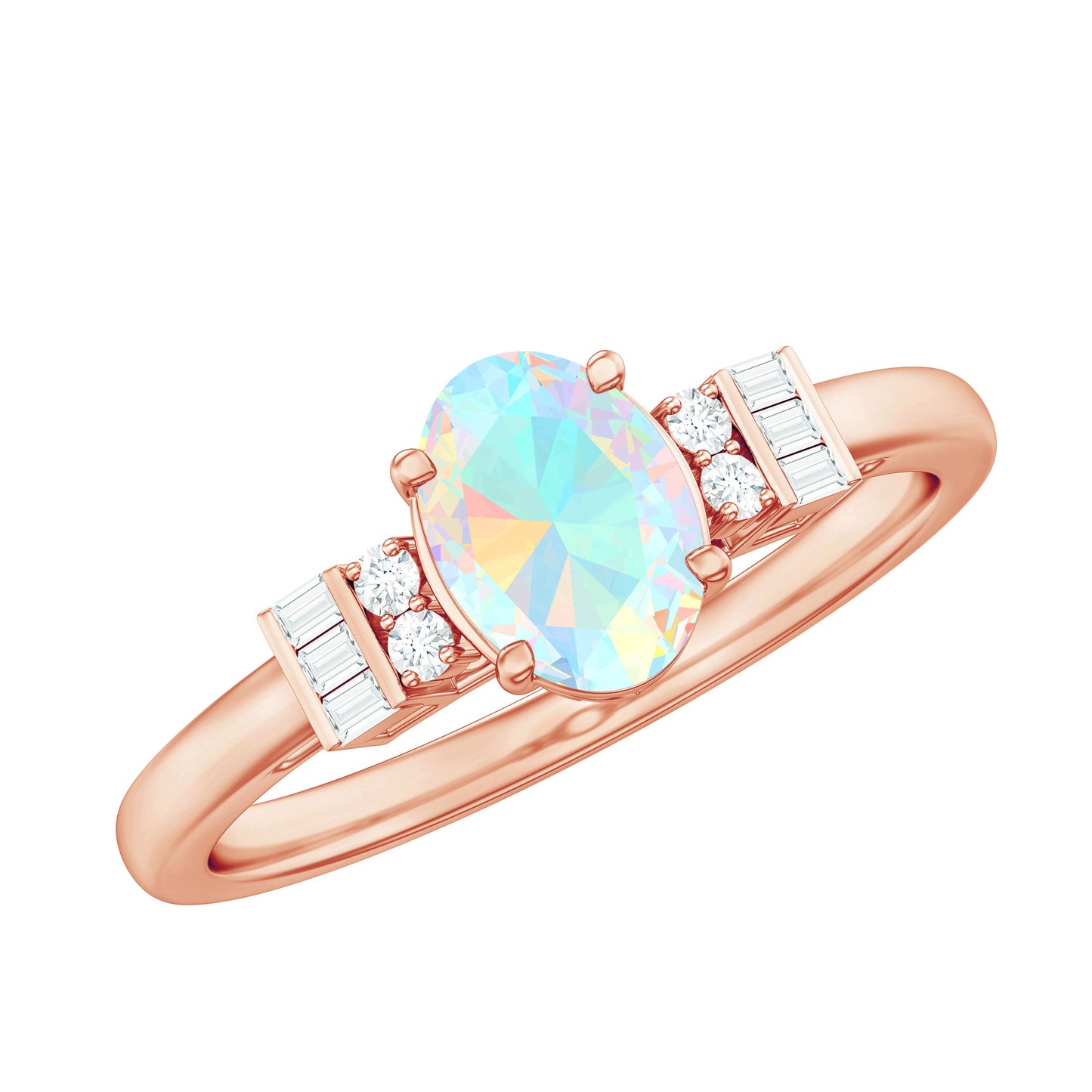 Certified Real 5X7mm Opalescent Oval Engagement Ring with Diamond