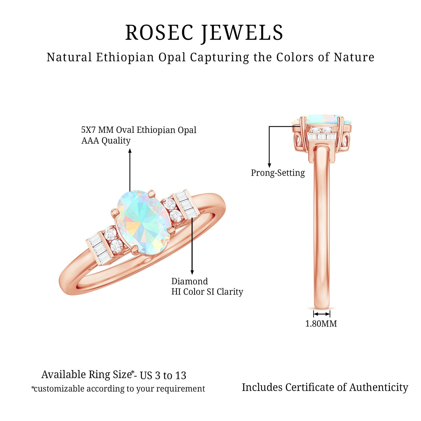 Certified Real 5X7mm Opalescent Oval Engagement Ring with Diamond