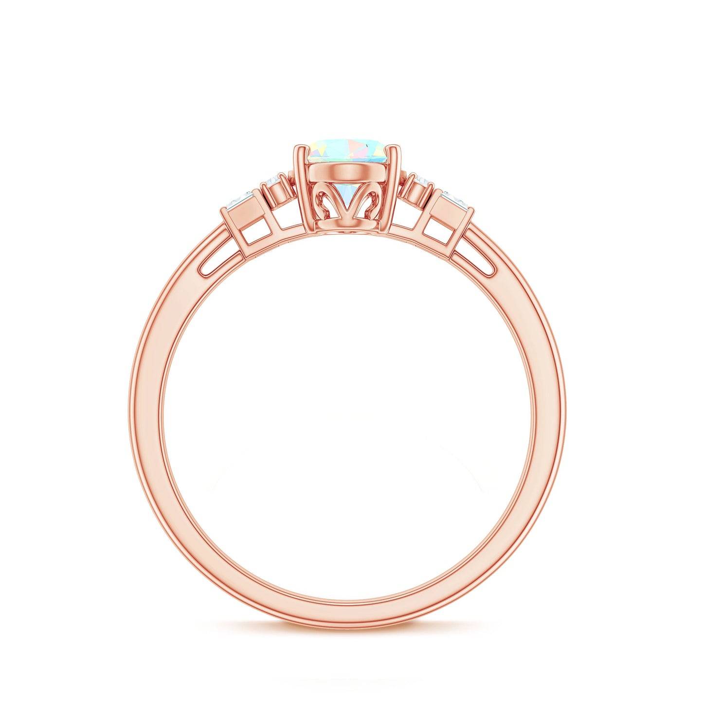 Certified Real 5X7mm Opalescent Oval Engagement Ring with Diamond