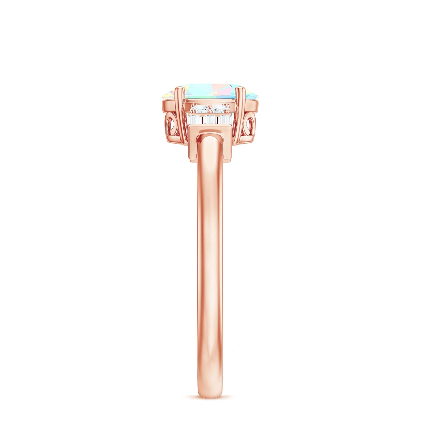 Certified Real 5X7mm Opalescent Oval Engagement Ring with Diamond