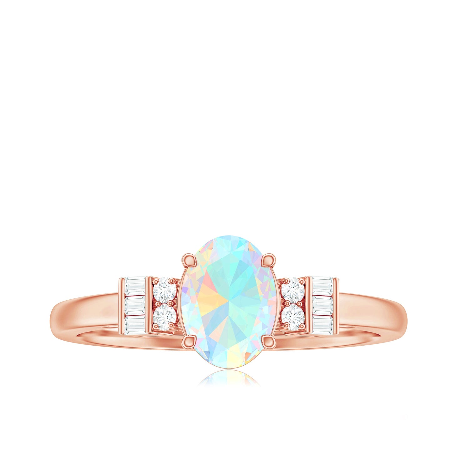 Certified Real 5X7mm Opalescent Oval Engagement Ring with Diamond