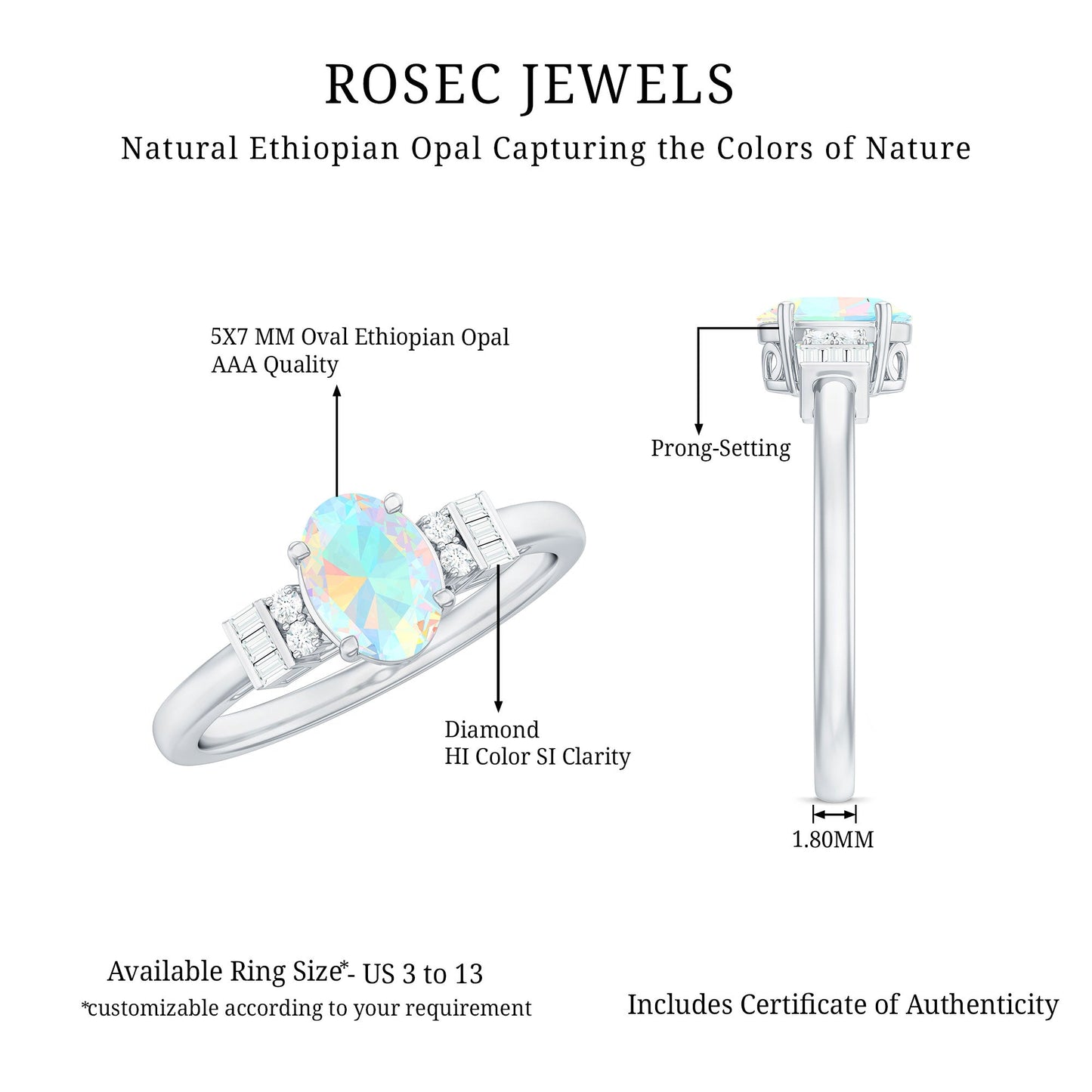 Certified Real 5X7mm Opalescent Oval Engagement Ring with Diamond