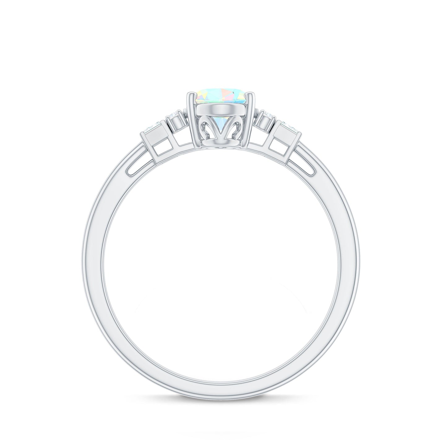 Certified Real 5X7mm Opalescent Oval Engagement Ring with Diamond