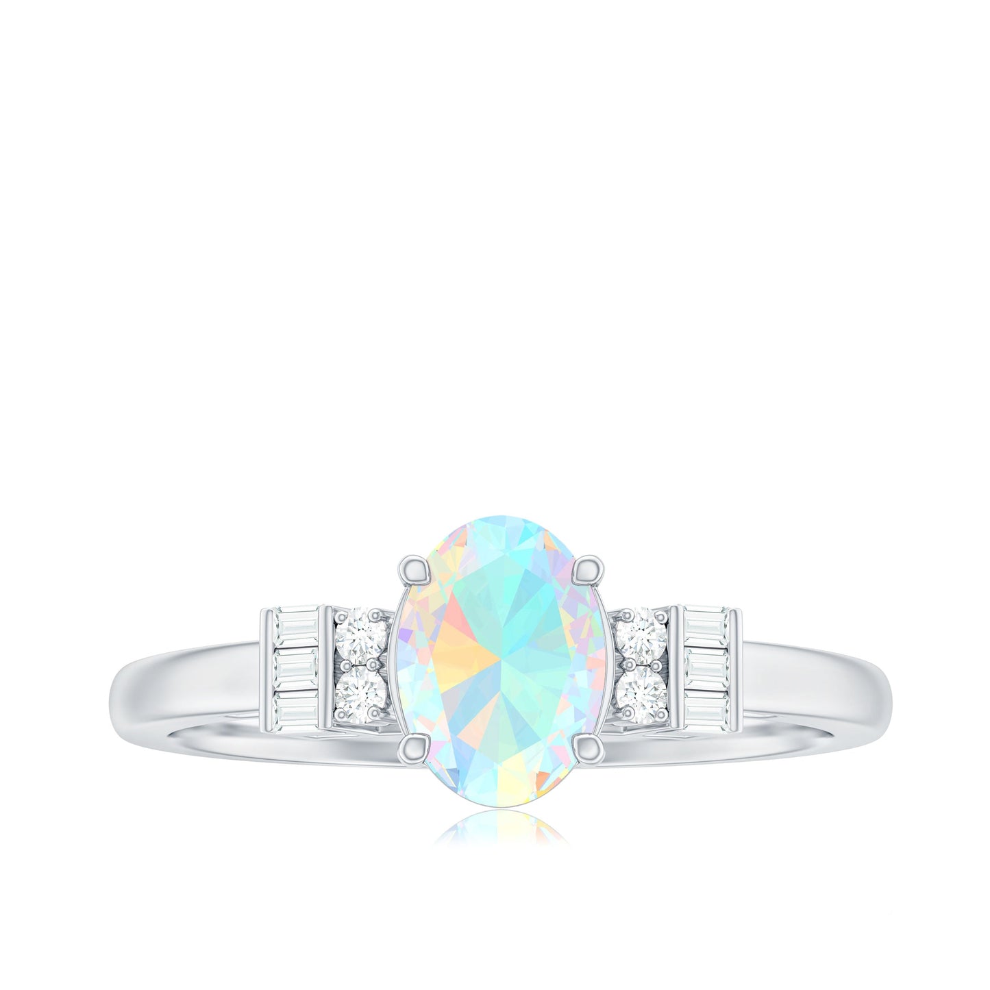 Certified Real 5X7mm Opalescent Oval Engagement Ring with Diamond