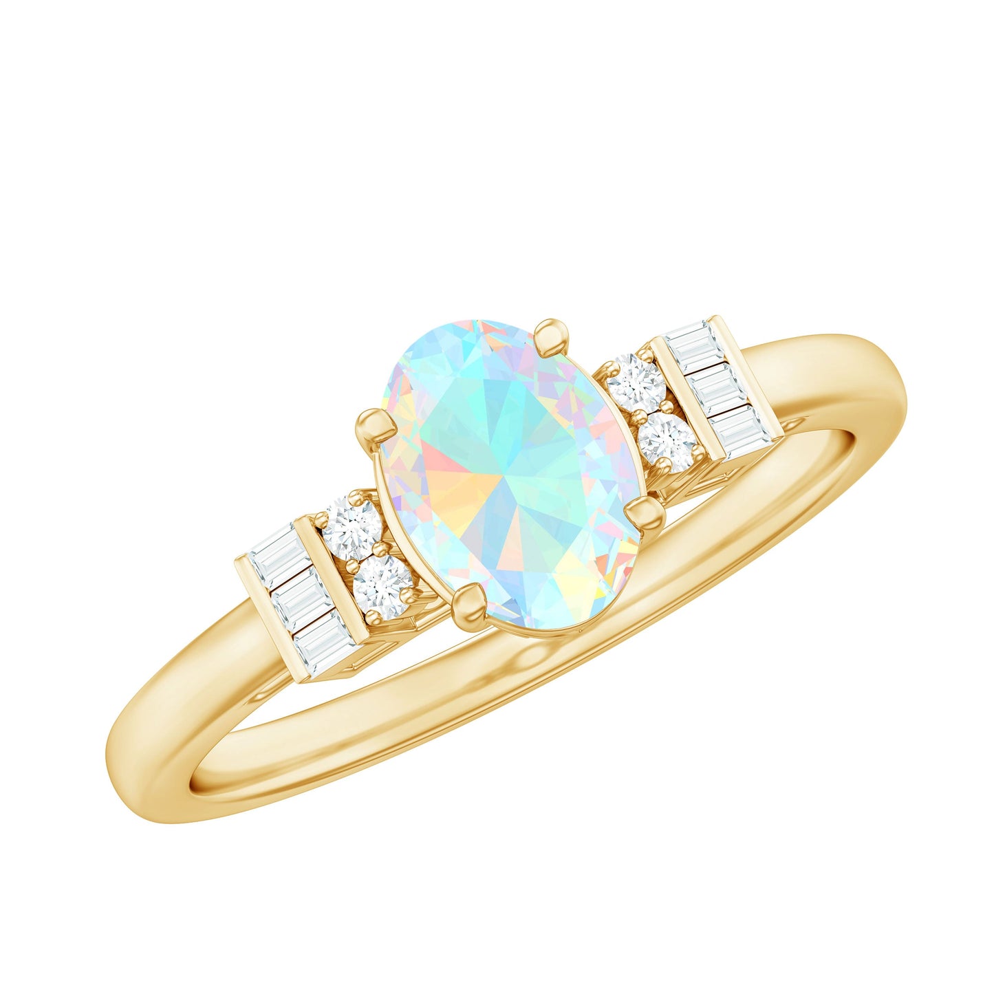 Certified Real 5X7mm Opalescent Oval Engagement Ring with Diamond