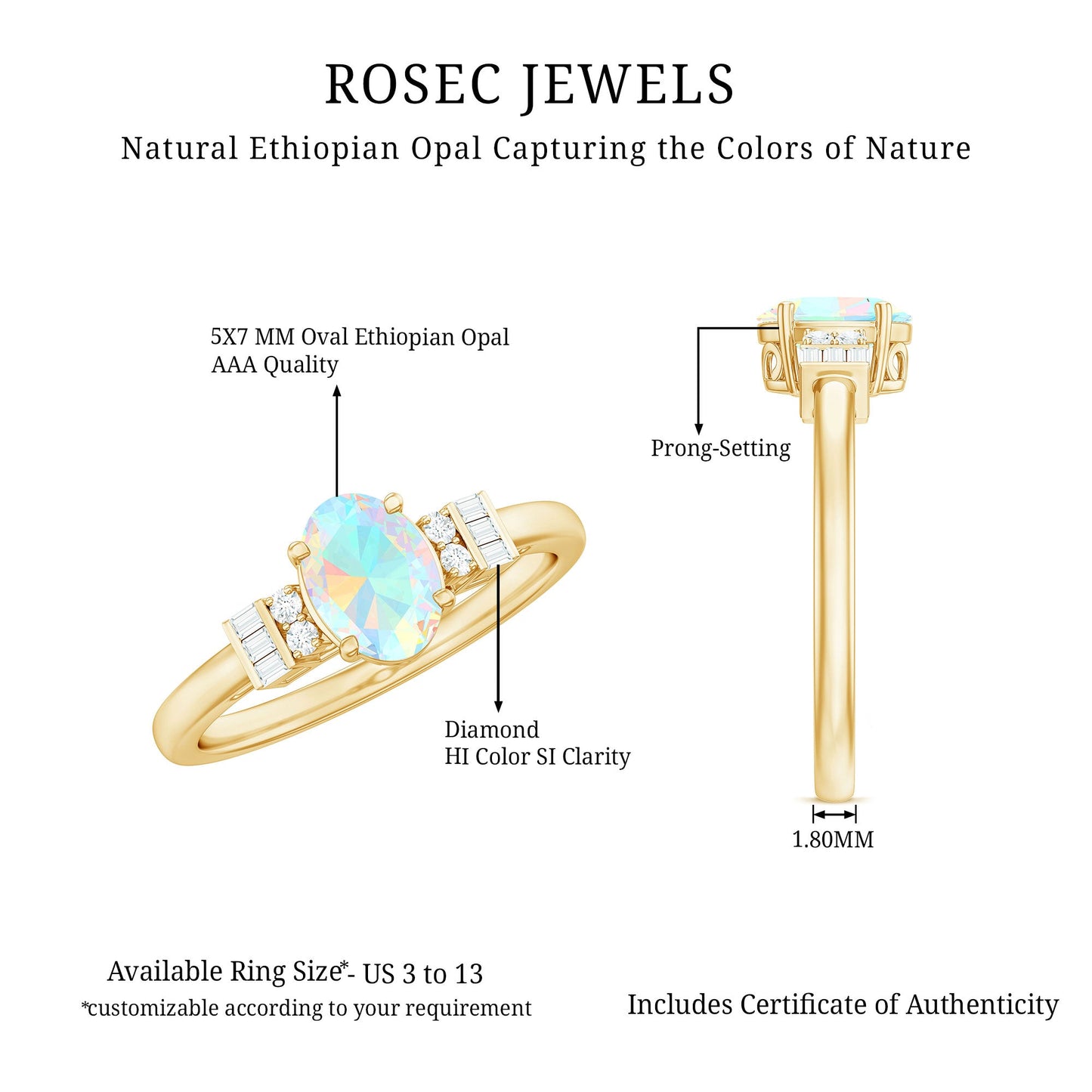 Certified Real 5X7mm Opalescent Oval Engagement Ring with Diamond