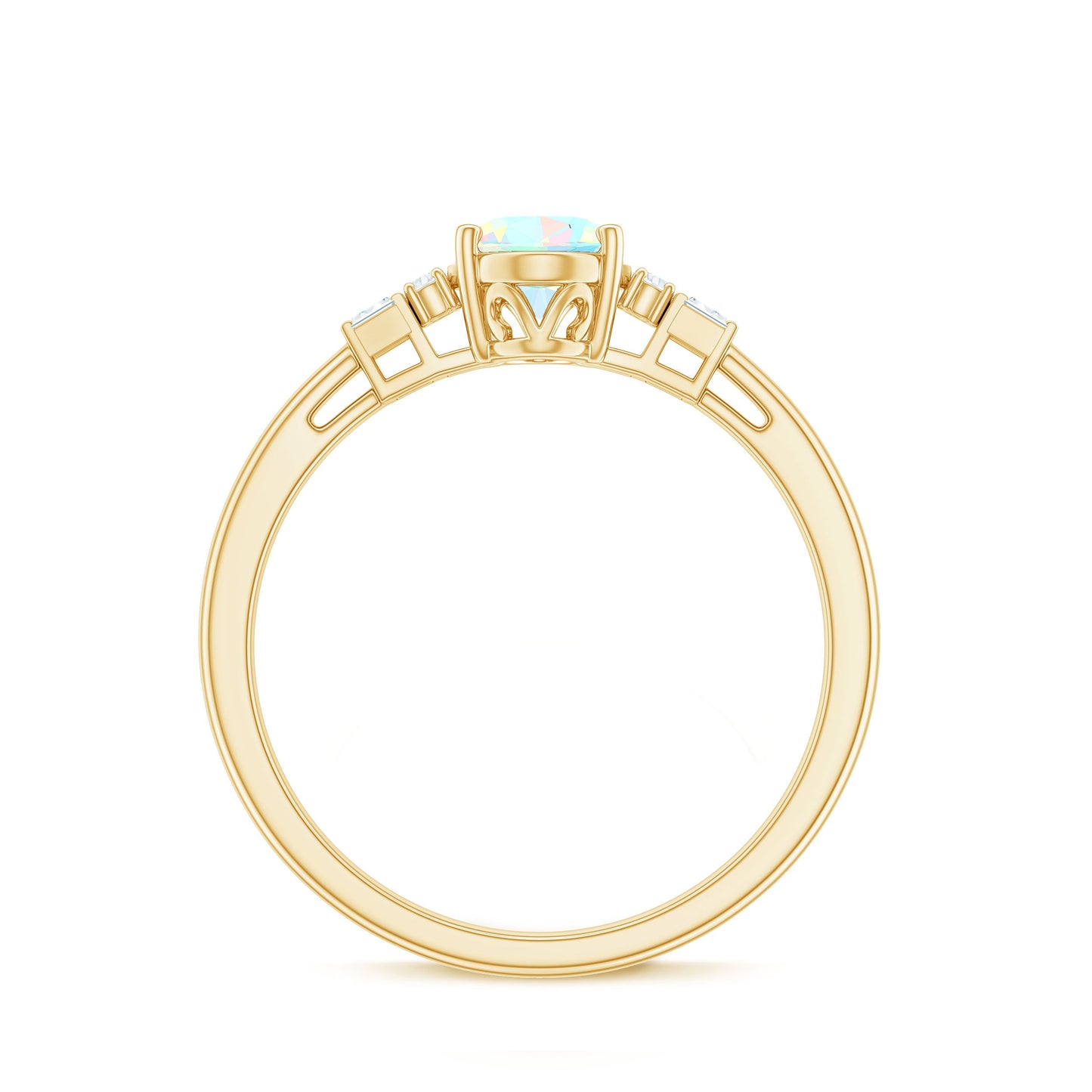 Certified Real 5X7mm Opalescent Oval Engagement Ring with Diamond