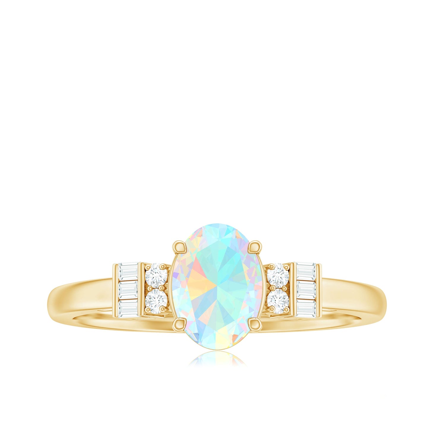 Certified Real 5X7mm Opalescent Oval Engagement Ring with Diamond