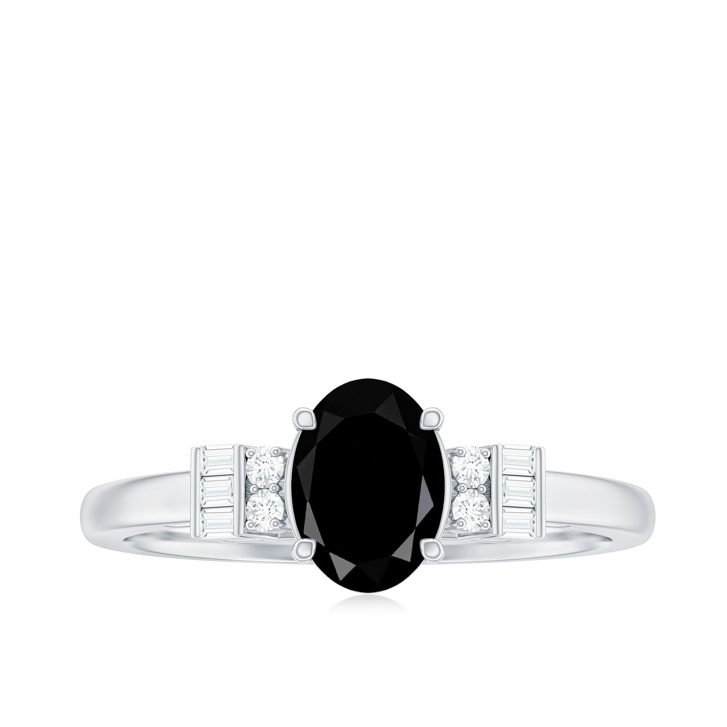 6X8mm Oval Cut Black Onyx Solitaire Engagement Ring with Diamond