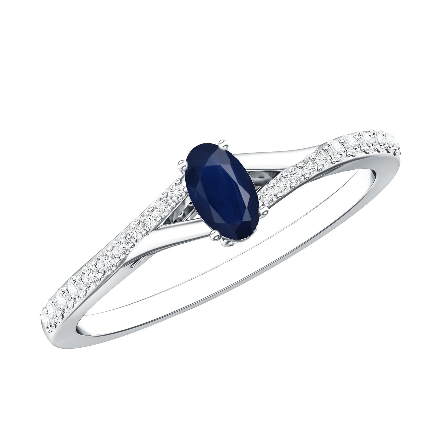 1/2 CT Simple Solitaire Blue Sapphire Engagement Ring with Diamond
