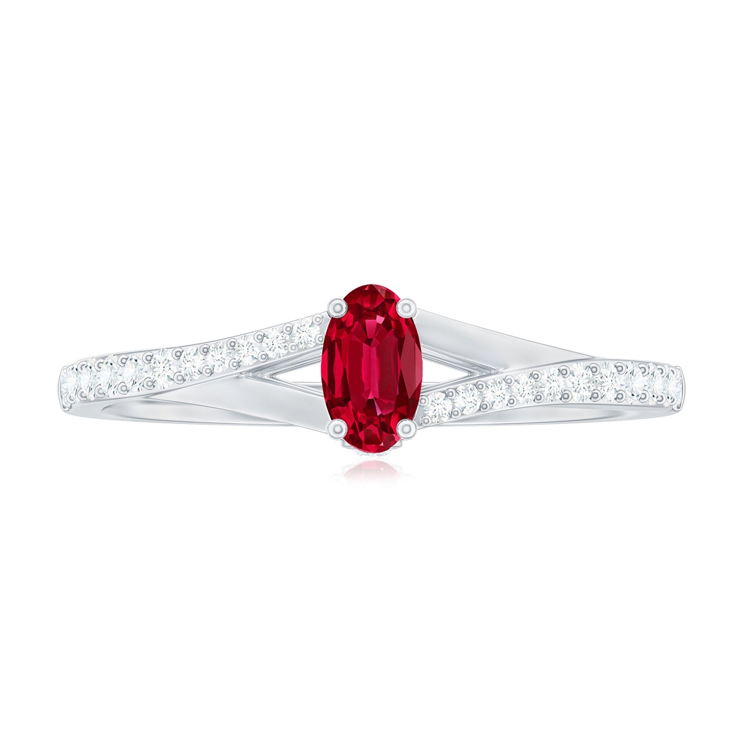 1/2 CT Split Shank Lab Grown Ruby Simple Solitaire Ring with Diamond