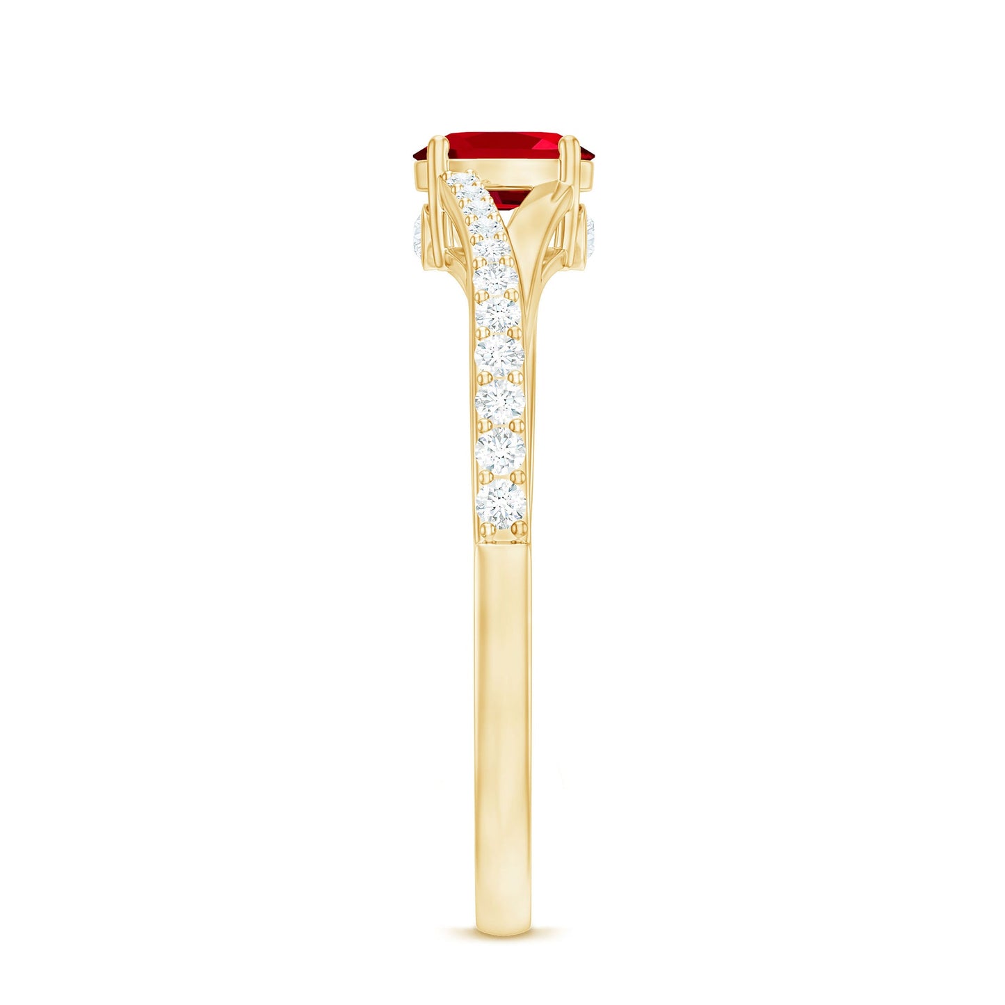 1/2 CT Split Shank Lab Grown Ruby Simple Solitaire Ring with Diamond